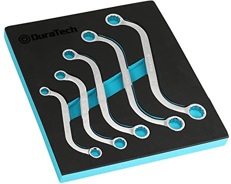DURATECH Doppelringschlüssel-Satz, S-Form Ringschlüssel Schraubenschlüssel Set, 5-teilig, Metrisch, SW 10-19mm, Chrom-Vanadium-Stahl, mit EVA-Schaumbox