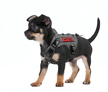 OneTigris Hundegeschirr, FIRE WATCHER Taktische Geschirr Sicherheitsgeschirr Hunde Hundeweste mit 1 Griffe und 2 D-Ring 1000D Nylon (XS, Grau)