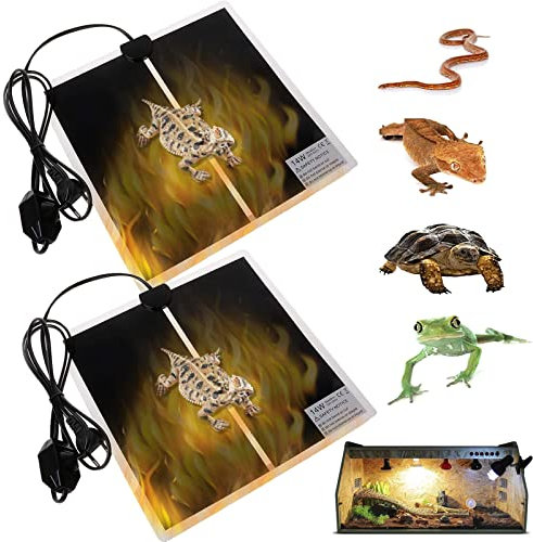 Mocoli Reptilien Heizmatte, 2 STÜCKE 14 W Einstellbare Reptilien Heizmatte Haustiermatte Thermostatwärmer mit Thermoregulator für Amphibien Reptilien Eidechse Gecko 28 × 28 cm