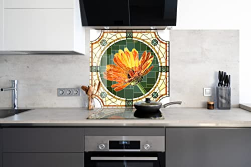 Myphotostation Spritzschutz aus gehärtetem Glas mit Ringelblumen-Motiv, 50,8 x 35,6 cm (B x H), Blumenspritzschutz für Küche, Dekoration, Badezimmer, Wandschutz, Herd, Rückwand, Fliesen, Glas,