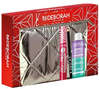 Deborah Milano - Set Regalo Donna Pochette Occhi, Include Mascara Like a PRO, Matita Occhi 24 Ore 251 Black e Struccante occhi Bifasico Dermolab 50ml, N.04