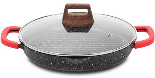 ESLITE LIFE Poêle à griller antiadhésive pour cuisinières, poêle ronde avec revêtement en céramique de 27,9 cm avec becs verseurs, compatible avec toutes les plaques de cuisson (gaz, électrique et à