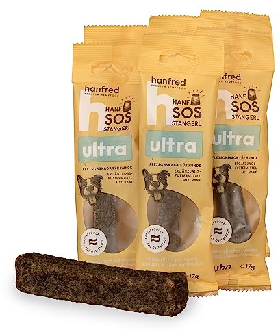 SOS Ultra Huhn, enthalten Hühnerfleisch und Hanfpulver - Snack für Hunde, getreidefrei, bei Unruhe, gegen Stress, unterstützt die Verdauung und Gelenk, 6 x 17g