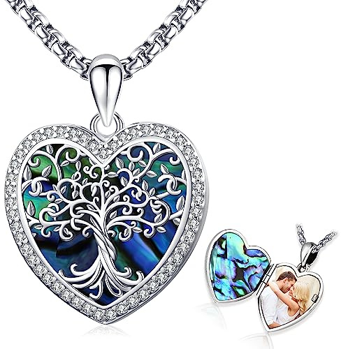 Friggem Collar Foto, Colgante con Foto del árbol de la vida de plata de ley 925 Colgante personalizado con foto Joyería Conmemorativas, Regalos para Mujeres Novia Esposa Mamá