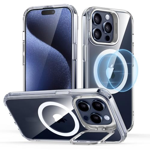 ESR für iPhone 15 Pro Max Hülle MagSafe Kompatibel, Zertifizierte Militärschutz Handyhülle iPhone 15 Pro Max Case, Integrierter Versteck Ständer Handy Case, Kratzfeste Rückseite Schutzhülle, Klar