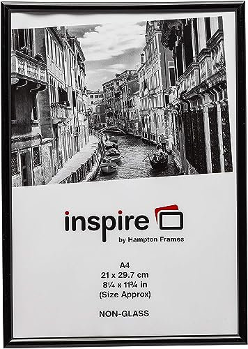 Thgtao Cornice portafoto A4 (21 x 30 cm), in vetro acrilico, in alluminio, colore nero, moderna, cornice certificata, per montaggio a parete o da tavolo