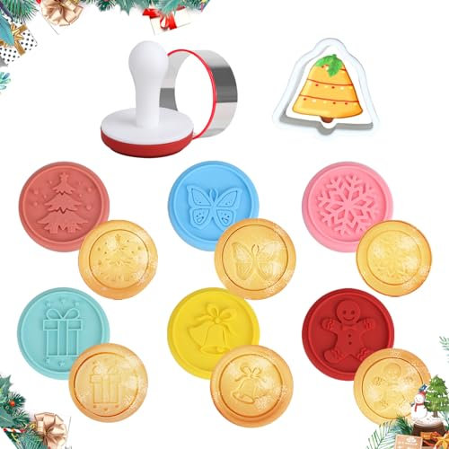 Set di Simpatici Timbri per Biscotti in Silicone Natalizio - 6 Timbri e 1 Formine per Biscotti, Stampo per Goffratura di Biscotti Fatti in Casa per Feste di Natale, Cottura fai Da Te