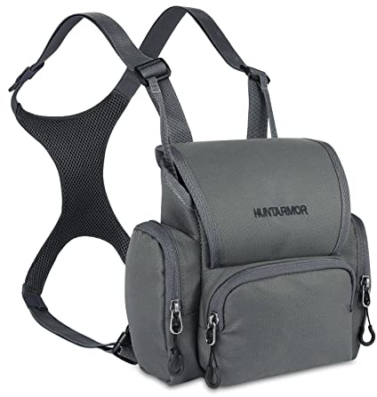 UIIHUNT Fernglas-Brusttasche – leichtes Bino Geschirr mit Entfernungsmesser-Tasche – langlebige Fernglas-Brusttaschen für Jagd und mehr – Bino Geschirr hält Entfernungsmesser, Handys usw. (grau)