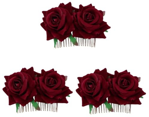 POPETPOP 3stücke Flower Haarkamm Mit Doppelter Haaraccessoire Für Hochzeiten Braut Und Partys Weinrot Für Festliche Anlässe