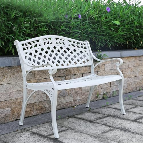 HXYhydrypd Sitzbank, Terrassen-Gartenbank, Parkbank Aus Metall, Gartenmöbel Aus Aluminiumguss mit Rückenlehne mit Blumenmuster for Veranda, Rasen, Garten, Hof (Color : B)