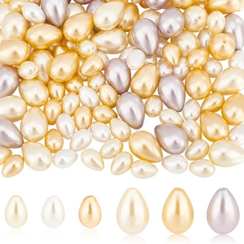 arricraft 124 Pcs Tear Drop Glass Pearl Beads, 4 Colors 2 Sizes Pearlized Luster Water Drop Pearl Beads Strand Satin Imitation Pearl Beads Loose Spacer Beads for DIY Necklace Jewelry Making