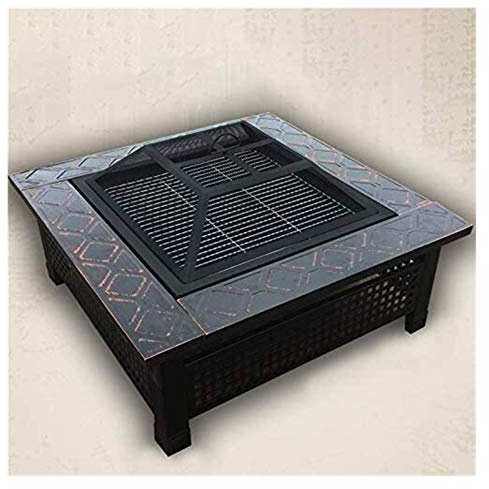 Bracieri da Esterno a Legna Tavolo da Braciere da Esterno da 32'', Camino Quadrato Multiuso, Cortile Patio Giardino Esterno Stufa a Legna, Barbecue, Ghiacciaia con Copertura BBQ Cottura per Il Ca