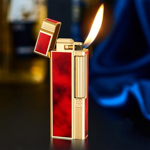 Soft Flame Metal Windproof Lighter Vintage Metal Butane Side Wheel Lighter Vertical Ignition Roller Suitable for Men's Gift (Cloud Mist Red)