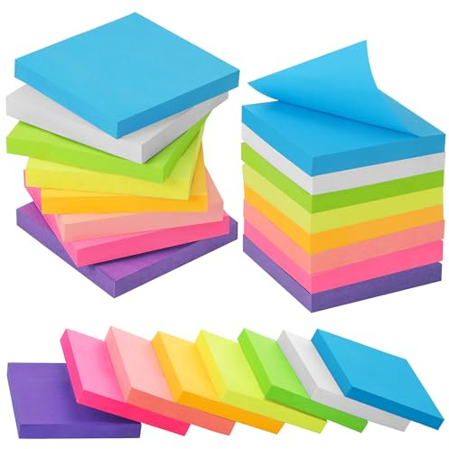 JIANTA 24 pack klisterlappar, 2400 ark Anteckningsblock 8 x 7 cm, 8 färger anteckningar, starka självhäftande klisterlappar för hemmakontoret, skola
