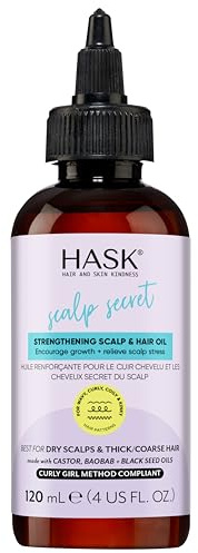 HASK Texture Series Stärkendes Kopfhaut- und Haaröl mit Rizinus-, Baobab- und Schwarzkümmelölen für lockiges, lockiges und kinkiges Haar, glutenfrei, sulfatfrei, tierversuchsfrei - 1 Flasche mit 120