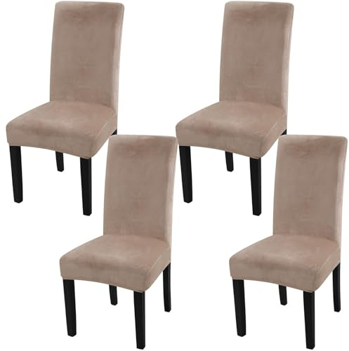 Fuloon Stuhlhussen Samt, Universal Stuhlüberzug Esszimmer, 4er Set, Khaki | Stretch Stuhlbezug Schwingstuhl, Hussen Für Stühle, Waschbar, Für Hotel, Bankett Hochzeit Party