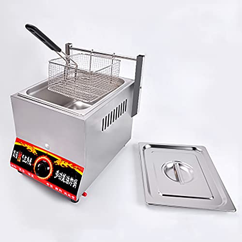PGKTKCWH Friggitrice a Gas da 8 Litri con cestello per friggitrice e Coperchio, friggitrice da banco Professionale in Acciaio Inossidabile per la Cottura di Alimenti per la Famiglia del RIS