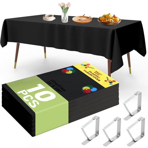 YSOOUA Einweg Tischdecke Tischtuch Rechteckig Tischdecken 10 STK Kunststoff Tischdecken Wasserdicht Geburtstag 137 x 274 cm Biertisch Tischdecke mit Tischklammern für Party Hochzeit Feste (Shwarz)
