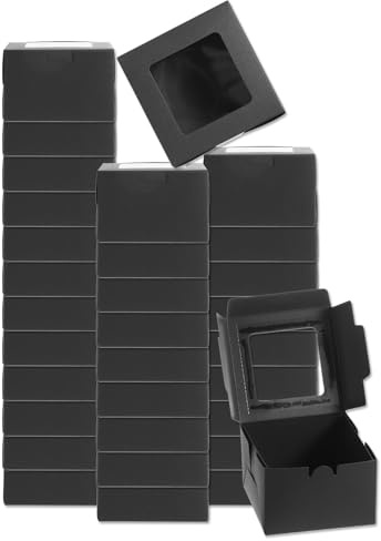 QUARKZMAN 32 Stück Seifenverpackungsschachteln 3,9x3,9x2,6 Zoll Kraftseifenschachtel mit Fenster geschenkschachtel für Bäckerei Süßigkeitenverpackung Schmuckdisplay (Quadratisch, Schwarz)