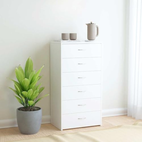 Myheimly Sideboard mit 6 Schubladen Kommode Anrichte Schrank Beistellschrank Mehrzweckschrank Schubladenschrank 50x34x96cm Holzwerkstoff Sideboard Weiß