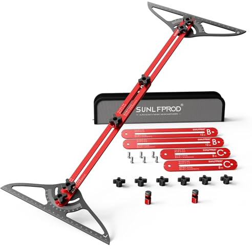 SUNLFPROD Stair Tread Template Tool - Dual Solid Nut Locking Stair Tread Tool Jig, Stair Measuring Tool Jig, Stair Jig Tool, Stair Step Scribe Tool, Stair Template Tool, Stair Gauge Tool (Red-Gray)