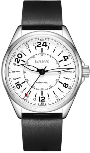 Svalbard POLAR GH15 Automatico Acciaio Bianco Nero Pelle 24h Orologio Pilot Uomo