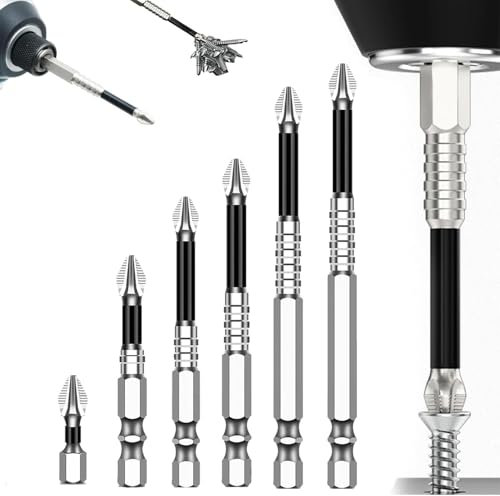 6PCS Magnetic Screwdriver Drill Bit Set with Anti-Slip Electric Impact Driver - 25, 50, 65, 70, 90, 150mm