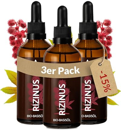 Heldengrün® BIO Rizinusöl Haare & Wimpern [KALTGEPRESST] 3x100 ml | Kräftig wirkende Haare, Wimpern & Bart · Dermatologisch getestet · Bio-zertifiziert (COSMOS ORGANIC) · Deutsches Startup