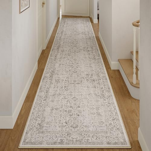 HUGEAR Vintage Vardagsrum Matta Stor Grå Mattor 80x300cm Tvättbar Halkfri Golvmatta Sovrum Matsal Kontor Utomhus Barnrum Balkong Carpet Rug Mjuk Kort Lugg