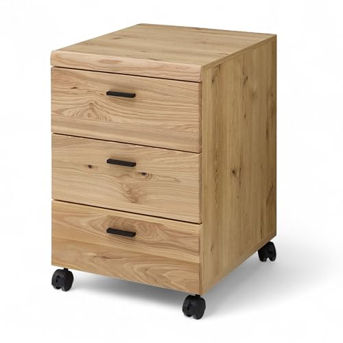 Glenn Rollcontainer Büroschrank Altesche massiv Old Artisan Oak Optik | 45 x 66 x 55 cm (B/H/T), 4 Schubkästen, 4 Rollen davon 2 mit Bremse, abnehmbarer Sockel, teilmassiv