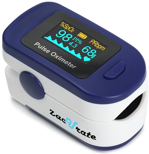 Zacurate 500B-B Wireless Bluetooth Fingertip Pulse Oximeter, Blood Oxygen Monitor with Free App, SpO2, Plethysmograph, and Perfusion Index Finger Oxygen Sensor