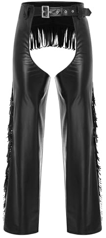 Yihuimin Västerländsk cowboy kostym vintage chaps byxor läder cowboybyxor med tofsar motorcykel läderchaps halloween karneval kostym