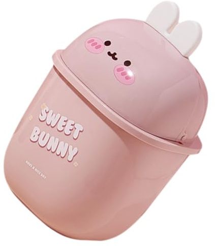Cabilock Mini Poubelle de Bureau avec Couvercle Corbeille de Table Compacte Forme de Lapin Cartoon Poubelle de Bureau Pratique et Légère pour Chambre et Cuisine