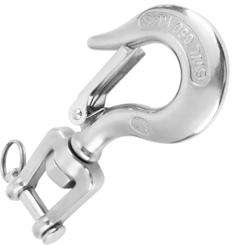 OVAQUIXI Gancho Giratorio de Acero Inoxidable 304, Gancho de Elevación, Gancho de Aparejo de 650kg/1000kg con Pestillo para Maquinaria Forestal, Minería y Construcción (650KG)