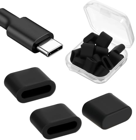 Larrel 20 stycken USB C dammskyddsproppar, silikon typ C anti-damm-laddningsport skyddskåpa kontakt med plastlåda dammsäkra skyddande fodral skydd datakablar laddkablar för USB typ C