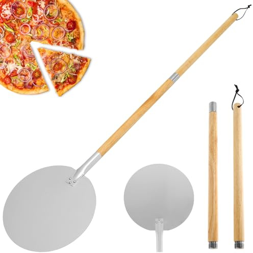 Toaboa 126x30cm Pizzaschaufel mit Verstellbarer Holzgriff, Pizzaschieber Abnehmbar, Turning Peel, Pizzawender Rund Hohe Temperaturbeständigkeit, Brotschieber Pizza Schieber für Zuhause, Restaurant