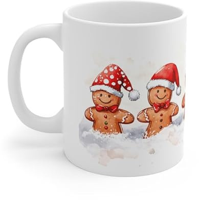Teecustom Tasse Bonhommes Pain d’Épices de Noël – Mug Festif 325 ml – Cinq Biscuits en Bonnet de Santa – Cadeau Gourmand et Mignon