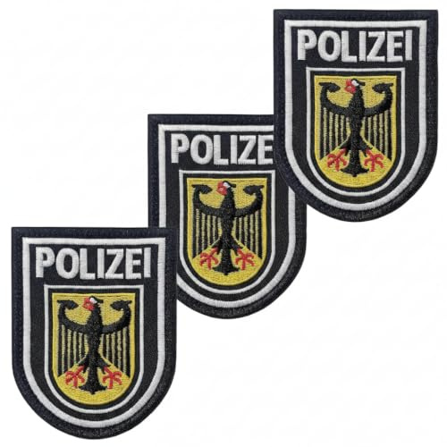 3PCS Polizei bestickte Aufnäher mit Klettverschluss Set,Bundespolizei Patch | Polizei Klett, Jacke, Weste, Tasche, Rucksack Taktisches Polizeis Abzeichen Patchs Schwarz für Offizier & Outdoor