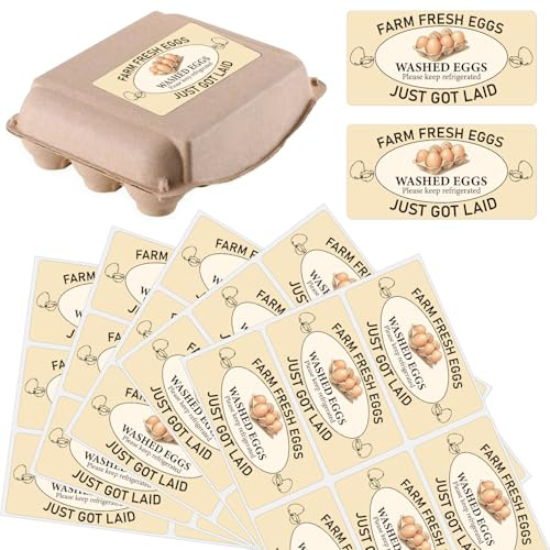 PRESSINART 60Pcs 2 x 4 Farm Fresh Eggs Sticker Rectangle Chicken Washed Eggs Carton Labels Self Adhesive Packaging Decals Tags for Box Containers Business Farmhouse Markets Shops Supplies