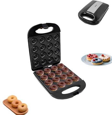 Mini Donut Maker, Donutmaker mit Antihaftbeschichtung, Doppelseitigen Plattendesign, 1200 W sorgen, backt 16 Mini-Donuts, nur 4,3 lbs, zum Küchen, Bäckereien, Cafés und Imbissbuden