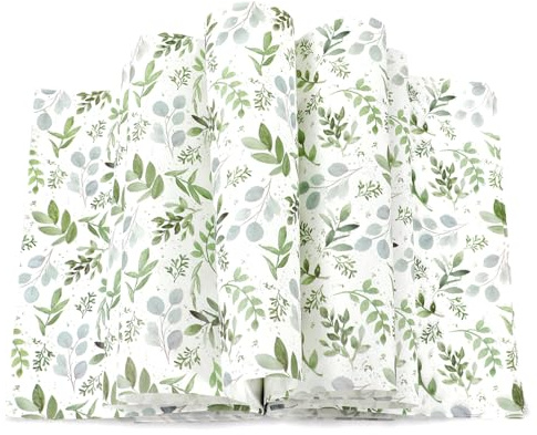 Whaline 150Pcs Greenery Wax Paper Tissue Deli Paper Sheets Waterproof Oil-Proof Watercolor Green Leaves Food Basket Liner for Birthday Baby Shower Supplies, 9.8 x 8.3 Inch