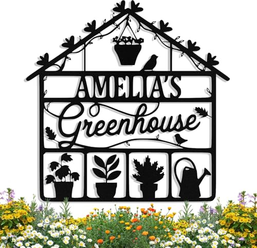 Personalized Garden Greenhouse Metal Sign, Customized Garden Signs for Outside, Custom Family Name Sign, Outdoor Garden Decor for Mom, Grandma, Gardener, Gardenhouse Gifts