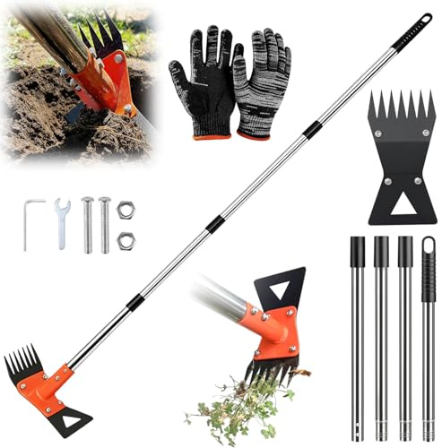 152cm Weed Puller Tool with Long Handle, 2026 Upgrade 2 in 1 Garden Hoe & Weeding Rake, Heavy Duty Manual Weed Remover for Garden Adjustable Ergonomic Stand-Up Weeder Tools for Lawn Yard Patio