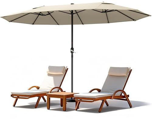 WoRaum Parasol Double Rectangulaire XXL 2,7x4,6m – Grand Parasol de Jardin Extérieur avec 12 Baleines et Manivelle, Tissu Polyester 180g – Sans Pivot et Sans Pied (Kaki, Sans Éclairage)