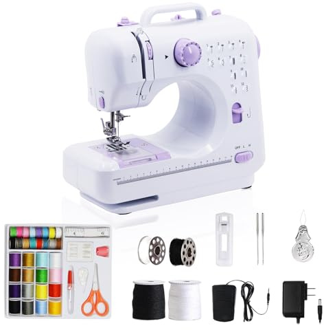 SMOCTAR Nähmaschine für Kinder und Anfänger, Mini Sewing Machine, 12 Stichprogrammen Tragbare Elektrische Nähmaschine, Handnähmaschine Kleine mit LED-Licht mit Fußpedal & Nähset (Lila-2)