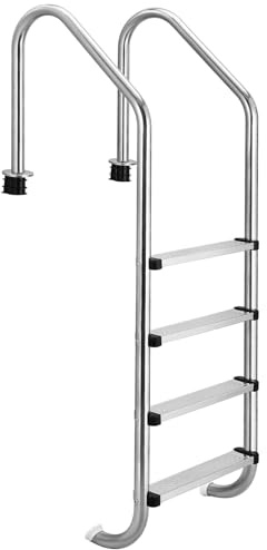 GarveeTech Poolleiter Edelstahl 4 Stufen Einbaupool Schwimmbadleiter Stabil | Rostfreies V2A; Rutschfeste Stufen; Hohe Belastbarkeit; Indoor Outdoor; Schnelle Montage; Ergonomisch; Sicherheit; Robust