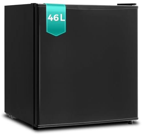 SMETA Petit Frigo 46L, Mini Réfrigérateur, Mini Frigo de Chambre, avec Thermostat Réglable et Porte Réversible, pour Chambre, Bureau, Hôtel, Studio, Noir
