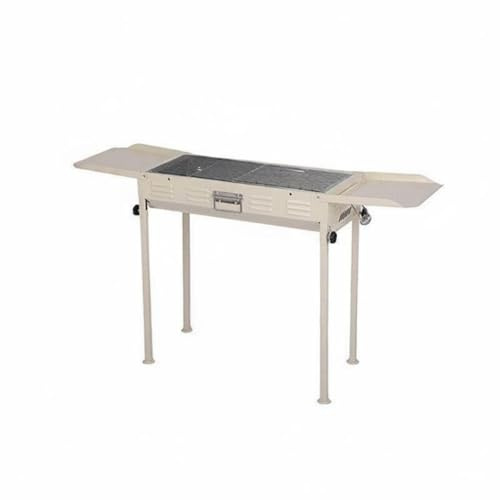 Harilla Outdoor Barbecue Grill Briquette Grill Cooker Folding Portable Iron Stainless Steel Roasting Rack Skewer Station with, Off-white, Without Black Griddle, 120 31 65cm