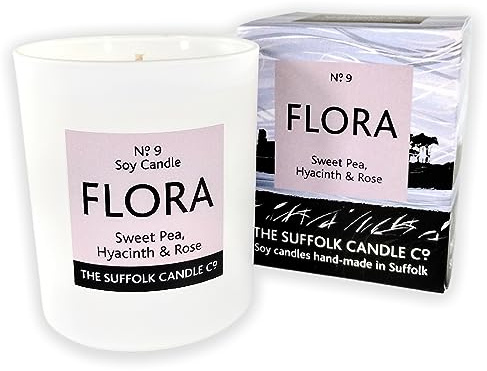 FLORA - Sweet Pea, Hyacinth and Rose - handmade soy candle - 200g - white glass