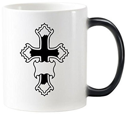 Religion Christentum Belief Kirche schwarz Heiligen Kreuz Kultur, Design Art Illustration Muster 'wärmeempfindliche Farbwechsel Farbe Tasse Milch Kaffee mit Griffe 350 ml